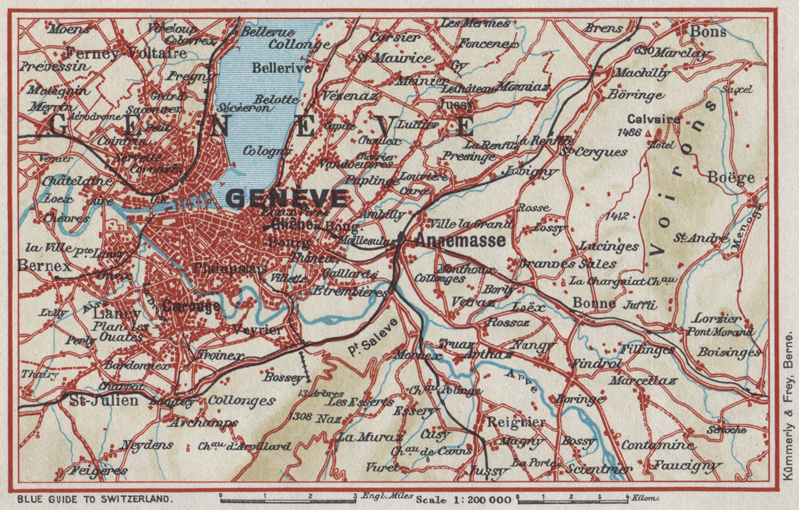 ENVIRONS OF GENEVA GENÈVE GENF. Vintage map plan. Switzerland 1948 old